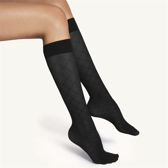 Wolford Sheer Pattern Knee-Highs Strømper, Sort 